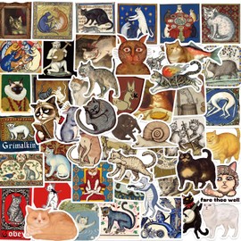 50PCS Medieval Cat Stickers Vintage Aesthetic Stickers Retro Cat Party Favors Medieval Cat Decoration Waterproof Vinyl Stickers