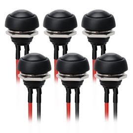 STARELO STARELO 6PCS 12mm Momentary Push Button Switch Mini Round Waterproof SPST Switch 3A 125V AC 2Pin 1NO with Pre-soldered Wire PBS-33B(Black).