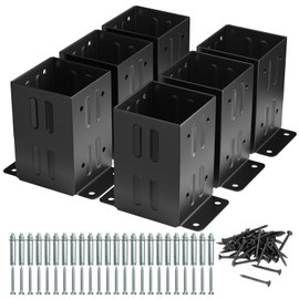 Eapele 4x4 Wood Fence Post Anchor Base, Thick Steel and Black Powder Coated, Come with Wood Screws and Concrete Anchors(Set of 6)