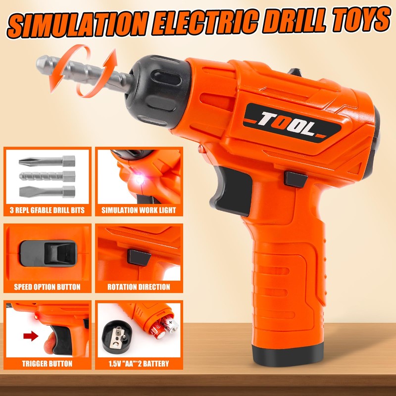 45Pcs Kids Tool Set with Electric Drill Toy and Portable