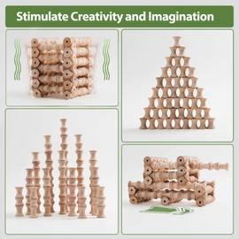 Edyfico Wooden Building Blocks for Toddlers, 120pcs Movable Construction toy sets, Learning Stacking Toys for kids, Creative Montessori Toys for 3+ Year Old STEM Educational Toy for Boys & Girls