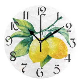 stargrass Lemon Yellow Fruits Wall Clock Round - Non-Ticking Desk Clock Battery Operated Quiet Decorative for Living Room Home Office School Kitchen (10 Incl,Small,Multicolor) (Lemon Yellow 1)