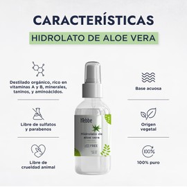 HEBBE - Hidrolato de Aloe 125 ml Humectante, Refrescante y Reparador Solar Disminuye Ojeras, Alivia Ojos Cansados y Combate Daños Solares pH Ideal para la Piel Contenido de 125 ml