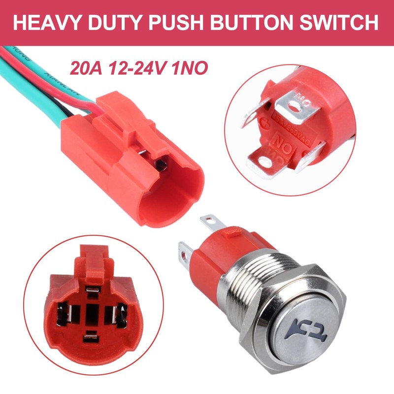 DMWD 20Amp 12V-24V Horn Push Button Switch 16mm Heavy Duty