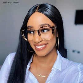 VOOGLAM Cat Eye Tortoise Blue Light Blocking Glasses for Women Gold Oversized Stylish Eyeglasses Anti Eyestrain & UV - Paulina