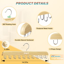 Gomyrod Bra Hanger for Closet, Tank Top Hanger w/20 Hooks Capacity Foldable Wood Space Saving Hangers, 360°Rotating Closet Organizers and Storage for Dorm & Apartment for Bra Scarf Ties(1 Pack)