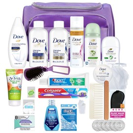 Convenience Kits International Women’s Super Premium 30 PC Travel Kit Featuring: Ensemble of Dove Travel-Size Hair Care and Body Products in Large Coral Toiletry Bag (802) (Purple)
