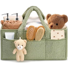 Baby Nappy Caddy, Portable Nappy Organiser, Divided Design, with Removable Inserts Nursery Storage Basket, Car Caddy (Green)