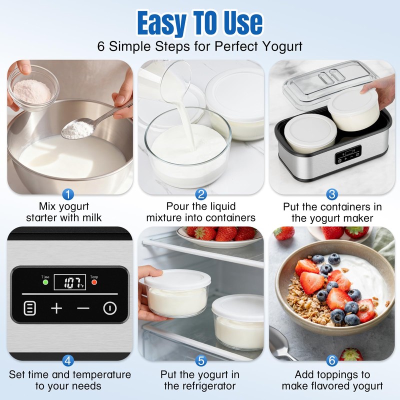 Probiotic Yogurt Maker with 48H Time and 68-127℉ Temp Control,