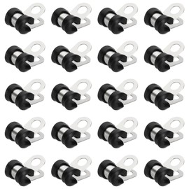 PATIKIL 3/16 Inch Cable Clamps, 50 Pcs 304 Stainless Steel Conduit Clamp Cable Rigid Pipe Strap Metal Rubber Clips for Pipes Wire Line Hose Bracket Tube Holder, Black (4.8mm)
