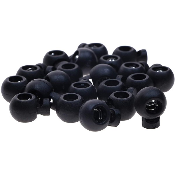 Tupalizy 20PCS Round Spring Loaded Toggle Stopper Black Cord Fasteners