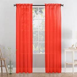 Megachest a pair of slot top voile curtains (Red, 56" wideX90 drop 2 Panels)