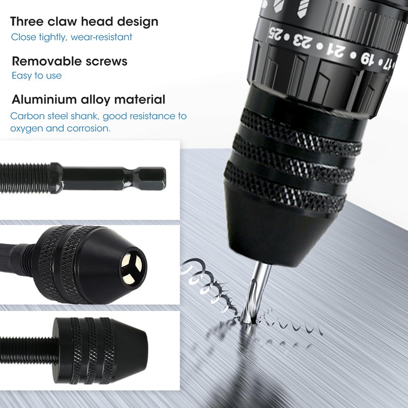 2pcs Keyless Drill Chuck Conversion Tool Adapter 0.3-6.5mm, 1/4 Inch
