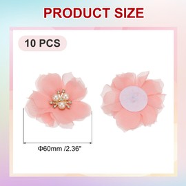 PATIKIL 2.36 Inch Rhinestone Pearl Chiffon Flower, 10 Pcs Sewing Fabric Appliques for DIY Craft Clothing Headbands Wedding Party Decoration, Light Pink