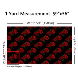 Feelyou 3D Rose Fabric by The Yard, Rose Floral Print Upholstery Fabric, Romantic Flowers Outdoor Fabric, Garden Botanical Reupholstery Fabric for Chairs, 1 Yard, Red Black