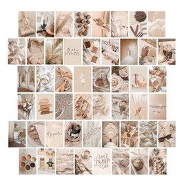 WOONKIT Beige Wall Collage Kit Aesthetic Pictures, Room Decor Aesthetic, Room Decor for Teen Girls, Photo Collage Kit for Wall Aesthetic, Room Decor for Bedroom Aesthetic, Trendy Teen, 50PCS 4X6 IN