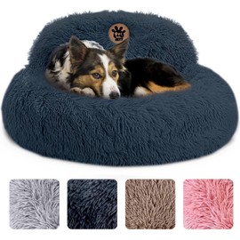 PetJett Calming Dog Bed Medium Size Dog - 30'' Donut Bed, Washable Dog Bed, Anti-Slip & Super Soft Fluffy Plush Round Dog Bed, Anti-Anxiety Premium Comfort Pet Bed, Fits Dogs Upto 45 lbs - Dark Grey