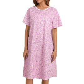 AVIIER 100% Cotton Hospital Gowns for Women Open Back Adaptive Clothing Nightgown Post Shoulder Surgery Patient Gown Pink Flower M