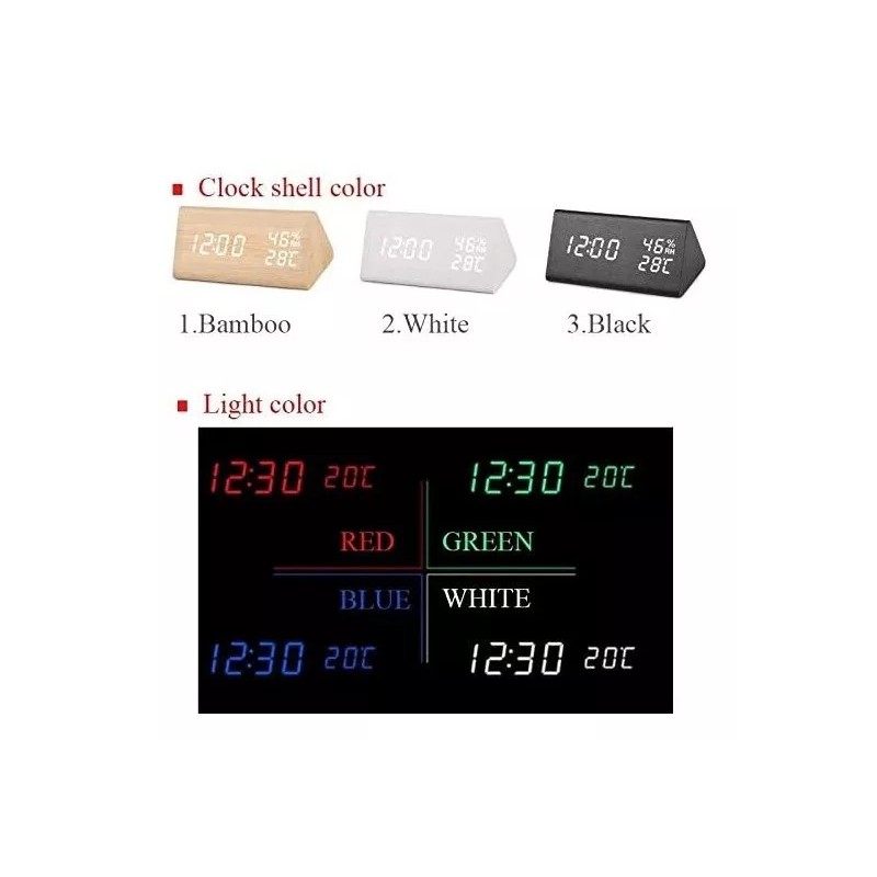 AJC Reloj Despertador Digital Madera Minimalista Led Sensor Voz