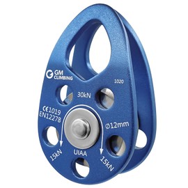 GM CLIMBING CE UIAA Certified 30kN Micro Pulley Mobile Side Plate Climbing Pulley Fits 12mm Rope Ball Bearings for Climbing, Climbing, Arborist, Tree Climbing, Trimming, Rescue, System Installation, Blue, 1 Piece