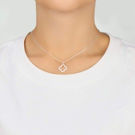 Philip Jones Silver Plated Clover Necklace Created with Zircondia® Crystals