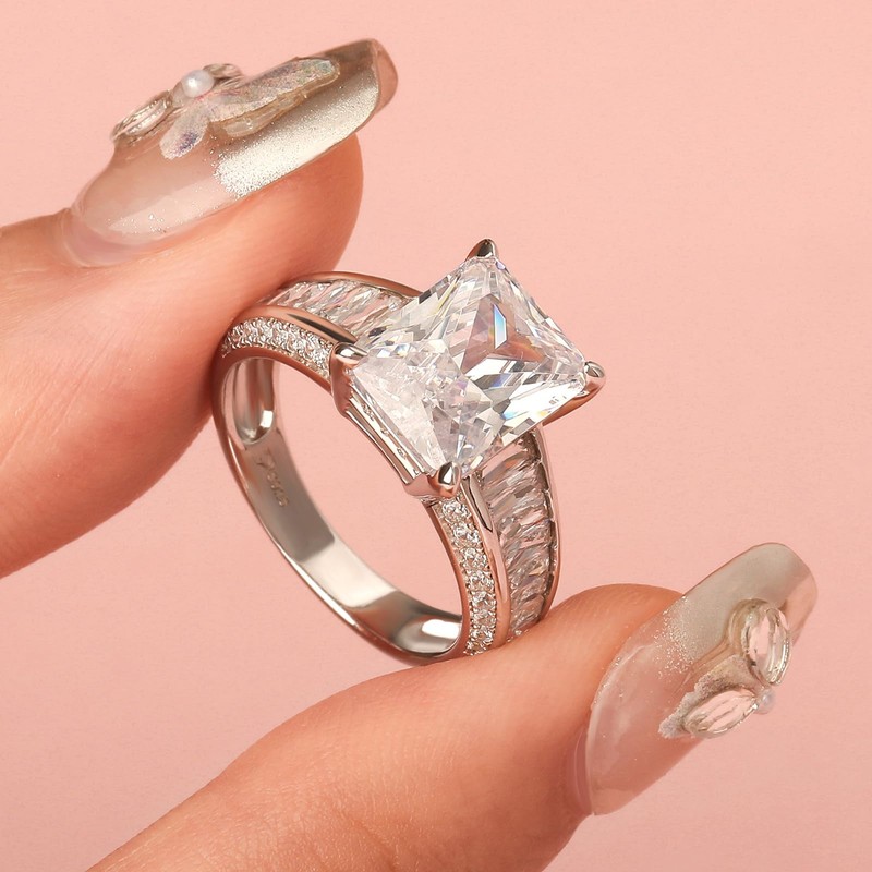 Jeulia 925 Sterling Silver Engagement Rings for Women Classic Radiant