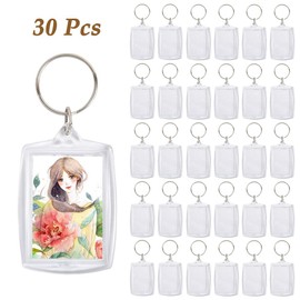 EMNIMQ Pack of 30 Acrylic Photo Keyrings with Key Ring Photo Pendant Key with Picture Frame Key Ring Transparent Photo Key Ring 4 cm x 5.5 cm