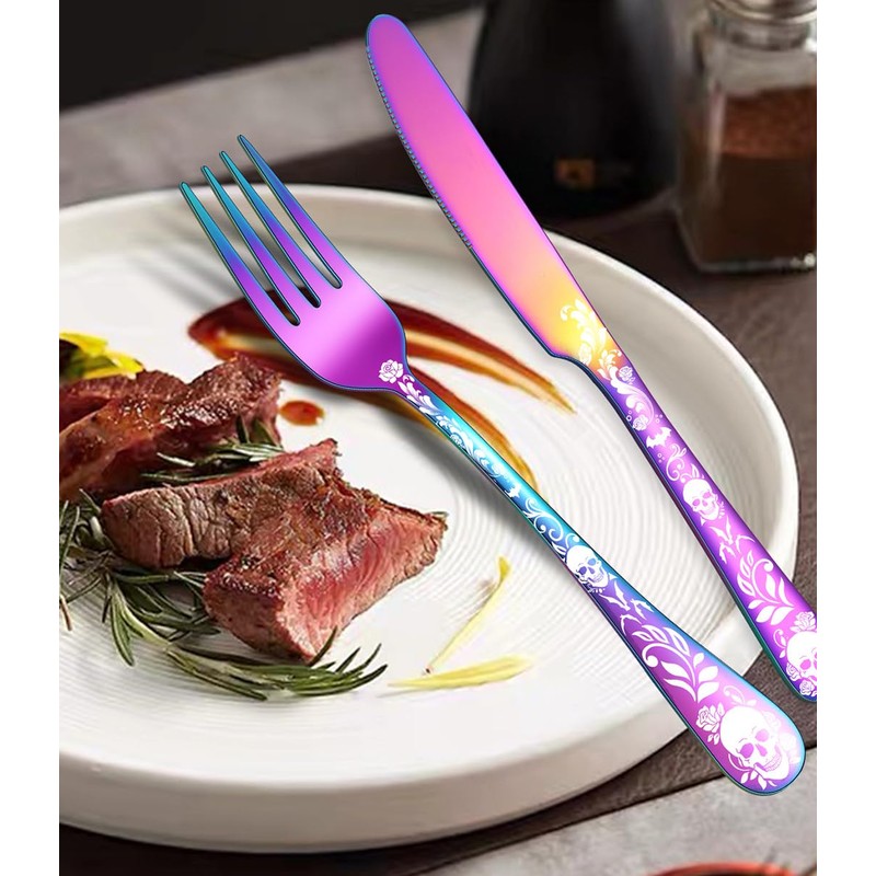 XIAOYU 40 Piece Halloween Skeleton Silverware Set, Tableware Cutlery Set