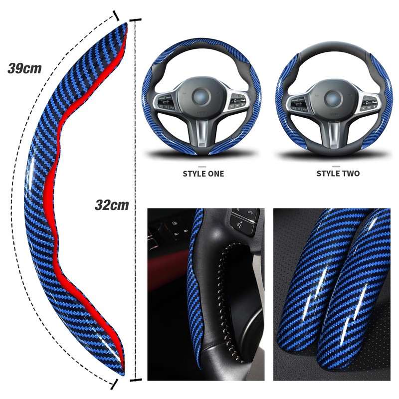 Car Steering Wheel Cover Set Bright Carbon Fiber Wrap Non-Slip