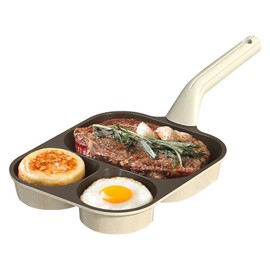 JUSTUP Egg Frying Pan, 4-in-1 Nonstick Omelet Pan with Heat Resistant Handle, 4-Cup Breakfast Divided Grill Pan for Egg, Bacon and Burgers (Brown)