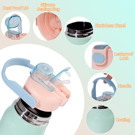 JINLING Insulated Water Bottle with Straw,Stainless Steel Flask for Sports and Travel,64oz,BPA-Free,Leak Proof Locking Lid,Double Wall,Wide Mouth (green)