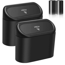 2 Pack Car Trash Can with Lid, Aufondof Automotive Car Garbage Can with Trash Bags for Side Door, Mini Organizer Bin with Clip, Portable Trash Bin for Car Storage and Organization (Black)