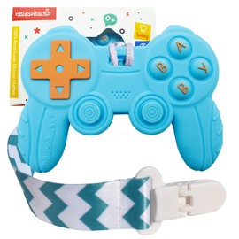 BIGSPINACH Cool Remote Game Control Teething Toy for Babies 0-6 6-12 Months,Game Controller Teether for Gamer Parents,Baby's First Valentines Day Gifts,Silicone Remote Chew ToysBlue