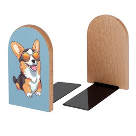 Sunglasses Corgi Tricolor Dog Book Ends Decorative Wood Bookends for Shelves Kids Room Desk Home Office Book Stoppers for Magazines,Books, DVDs, 1 Pair/2 Pieces(5x3.1 in)