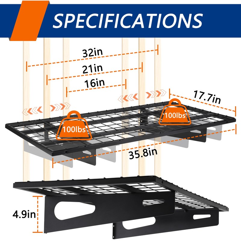 Soywey 2-Pack 1.5x3FT Garage Shelving 17.7-inch-by-35.8-inch Wall Shelf Garage Storage