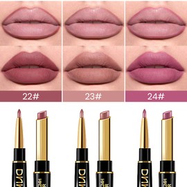BINGBRUSH 2 IN 1 Lip Liner & Lipstick Makeup Set, Dark Red Matte Metallic Lipliner Set for Black Mature Women Waterproof Long Lasting Gift Set (3Pcs Set09-Matte:22#23#24#, 3Pcs)