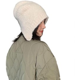 Wayolyn Aesthetic Bear Ears Beanie Cat Ear Beanies Crochet Hat for Women Cute Winter Hats Unisex Snow Cap Y2k Accessories (White,HC:22-24(in),Medium)