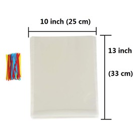 Brandon-super 100 Pcs Clear Flat Cello Cellophane Treat Bags Good for Bakery,Popcorn,Cookies,Candies,Dessert 1.2mil.Give Metallic Twist Ties! (9"x12")