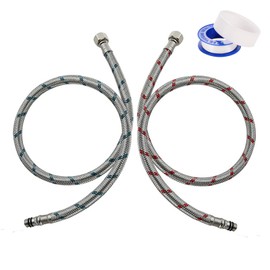 Set of 2 Connection Hose Fitting G3/8 x M10, Braided Stainless Steel Connection Hose, Flex Hose, Extension, Reinforced Hose, 80 cm, Tap Connection Hose, 3/8 Inch for Mixer Tap