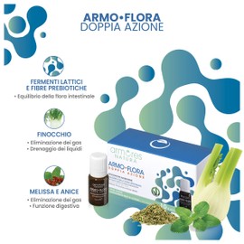 Armores Natura Integratori Alimentari, Armo-Flora, per l'Equilibrio della Flora Intestinale e la Riduzione del Gonfiore Addominale, con Probiotici, Melissa, Anice e Finocchio, Vegano, 10 Flaconcini