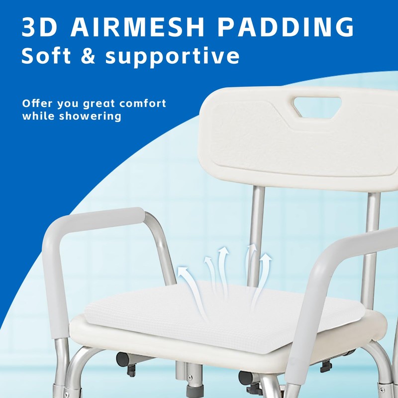 Non-Slip Shower Seat Cushion with 3D Mesh & Hooks -
