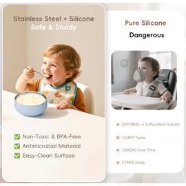 Bella's Friends Stainless Steel Baby Bowls with Silicone Sleeve 3 Pack, 5” for Toddlers Kids Feeding, Non-Slip, Non-Toxic, Mess-Free, Dishwasher Safe, Fit High Chair Size