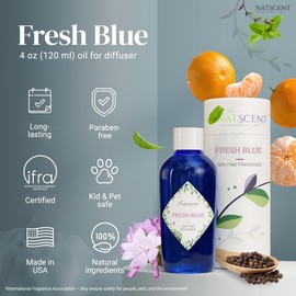 Natscent Fresh Blue Essential Oils for Diffusers for Home, Nature-derived Fresh Linen Essential Oil, Long-Lasting & Family-Friendly Diffuser Oils Scents, IFRA Certified, Cold Air & Ultrasonic - 4 oz