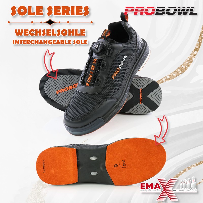 EMAX Pro Bowl Interchangeable Sole for Bowling Shoes for Smooth
