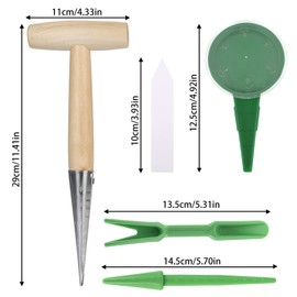 bssmmai Stainless Steel Dibber Hand Tools Set, Hand Dibber with 5 inches Measuring Scale with Light Weight Wooden Handle,and Plant Labels for Planting Seeds