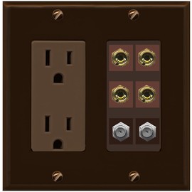 RiteAV 4 Port Banana 2 Speaker Binding Post 2 Coax Wall Plate - Outlet [Brown/Brown]