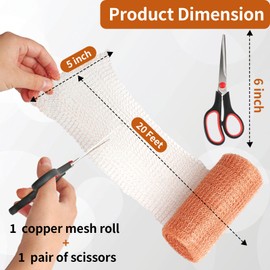 Copper Mesh Rodent Control， 5”X 20 Feet Copper Wool，100% Pure Copper Mesh for Slugs，Rustproof Copper Mesh Roll Complete with Scissors, Ideal for Hole Blocking, Mice & Rodent Defense, Gardening