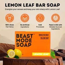 Beast Mode Soap for Men, Lemon Leaf, 2-Bar Pack – Natural Grass-Fed Tallow Bar Soap, Fresh Scent, Handcrafted, Non-Toxic