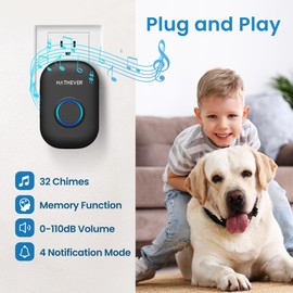 Hathever Dog Doorbell for Potty Training, Wireless Doggie Door Bell Operating at 1000 Feet with IP65 Waterproof Touch Button, 32 Melodies & 4 Notification Modes