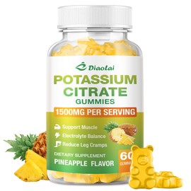 Potassium Citrate 1500mg Gummies - Potassium Supplement for Women & Men, Supports Leg Cramp Relief & Muscle Health, Vegan, Pineapple Flavor (60 Count)